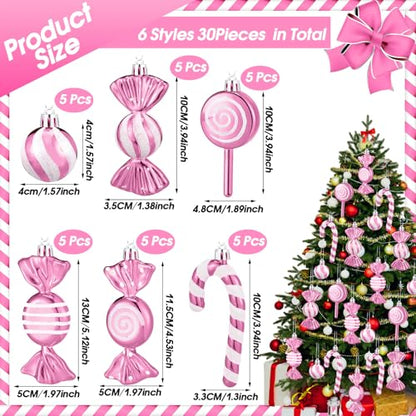 Liliful Pink White Candy Cane Ornaments Set - 30 Pcs Christmas Plastic Decorations (Variation: Pink White)