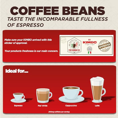 Kimbo Caffe Crema Classico Whole Bean Coffee - Blended and Roasted in Italy - Light Roast with Intense Flavor and Round Body - 2.2 lbs Bag