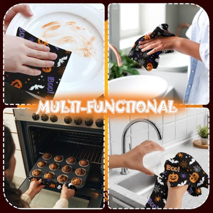 Halloween Kitchen Towels Set of 2 Ghost Pumpkin Hand Towels - Black Halloween