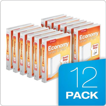 1 Inch Round Ring Binders - White, 12 Pack, Holds 225 Sheets, Customizable Cover, PVC-Free Office & School Organization
