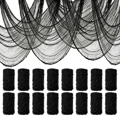 Halloween Creepy Cloth Decor Pack 16 Black Gauze 30x72 Inches - Distressed Fabric