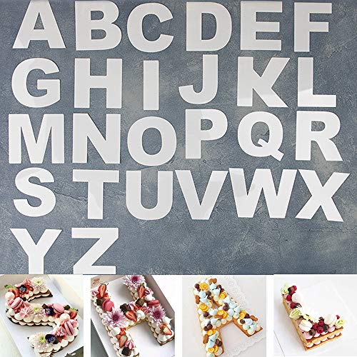 RAYNAG 26 Alphabet Cake Stencils A-Z Letters Baking Template Flat Plastic Cutting Alphabetic Outlines Mold 4 Inch Capital Letter Molds for DIY Cake Cookies