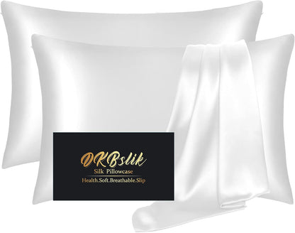 Mulberry Silk Pillowcase Set by Skiennix - Anti-Acne & Hair Care | King Size, White, 2-Pack