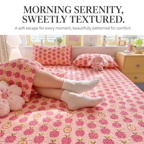 Queen Fitted Sheet - Brown Floral Bubble Wrinkle Soft Bedding with Secure Fit Elastic