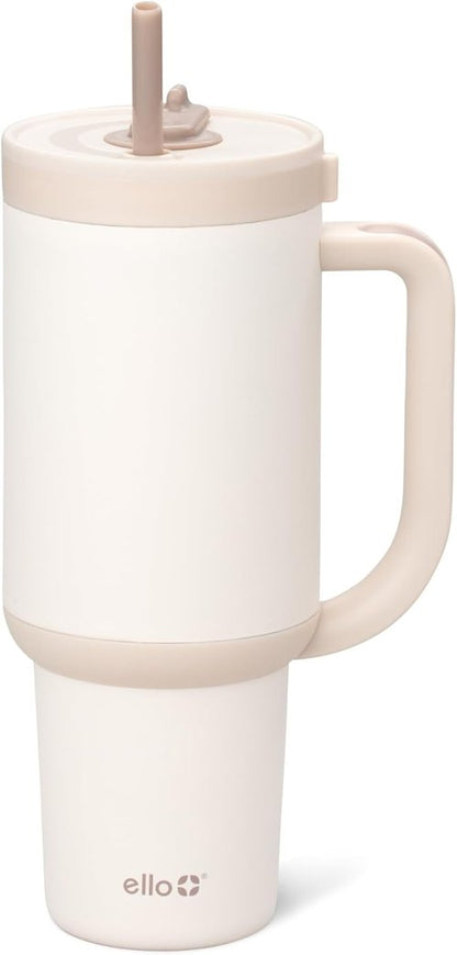 Ello Oasis 40 oz Tumbler - Insulated Stainless Steel Cup with Handle & Straw | 24-Hour Cold Retention, Cream Tonal