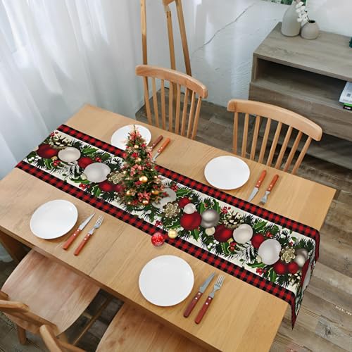 Christmas Table Runner 13x72 Inches Red & Black Buffalo Check Plaid Holiday Decor