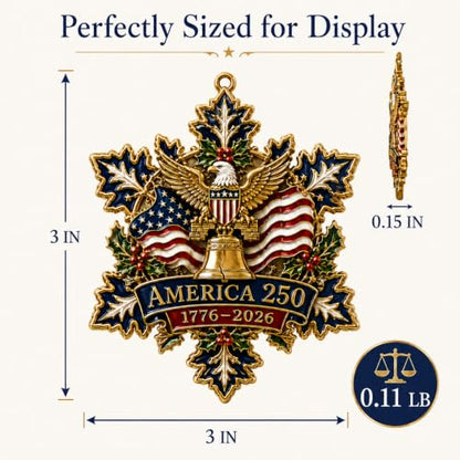 Christmas Ornament 2026 3D Metal Enamel USA Snowflake Decoration - Patriotic 250th Anniversary