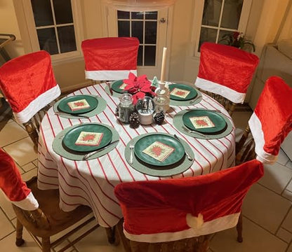 Christmas Chair Covers Set of 6 - Red Santa Hat Holiday Dining Decor