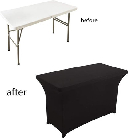 LZY Spandex Fitted Stretch Table Cover - Rectangular Cocktail Tablecloth for 4ft, 6ft, 8ft Tables | Black