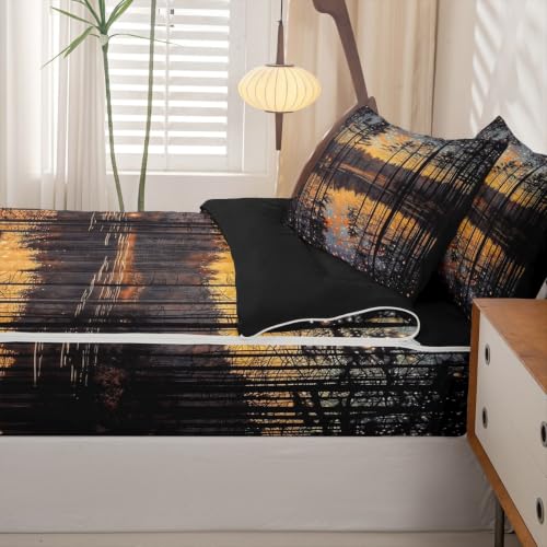 Twin Zipper Bedding Set with Comforter Sheets & Pillowcases - Black Orange
