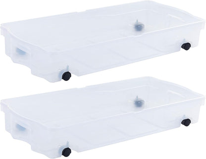 Rubbermaid 70 Quart Under Bed Storage Boxes - Dual Hinged Lids & Rolling Caster Wheels | Clear, 2 Pack