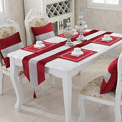 Red Sequin Rhinestone Table Runner with Tassels - Luxurious 13 x 82 Inch Decor