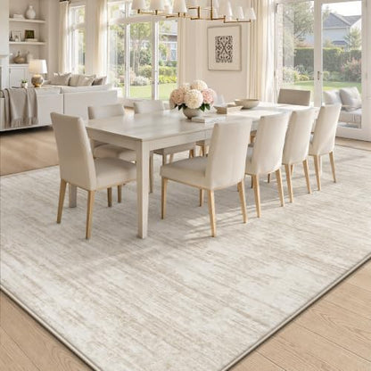 Beige 8x10 Washable Modern Abstract Rug Non-Slip Indoor Carpet for Living Room
