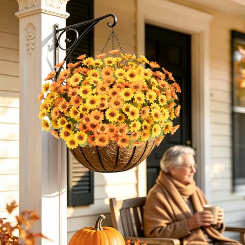 Artificial Fall Flowers Bundle with 252 Blooms - Yellow & Orange, 12 Stems for Outdoor Decor