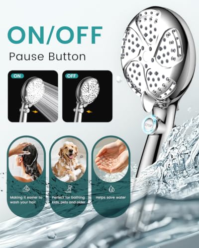 Chrome Filtered Shower Head with Handheld 7 Mode Water Softening System