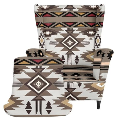 Aztec Tribal Pattern Wingback Chair Cover with Elastic Bottom - Secure Fit