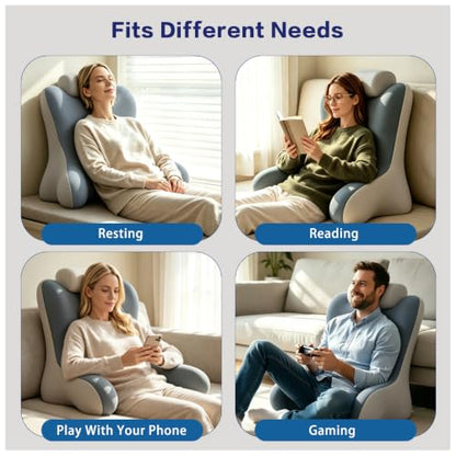 Grey Reading Pillow for Sitting in Bed, 22 Inch Lumbar Support Cushion