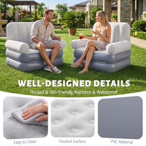 Inflatable Sofa Bed 2-in-1 Single Blow Up Couch with Pillow & Headboard - Space-Saving Design