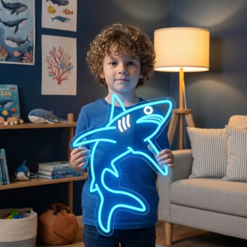 Shark Neon Sign Dimmable LED Wall Light - Ice Blue Ocean Decor