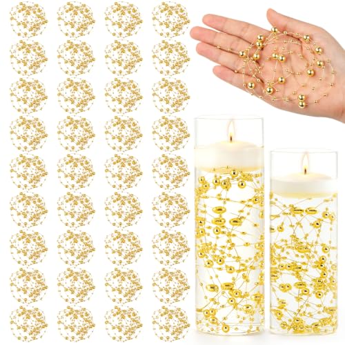Gold Floating Beads for Centerpieces and Vase Decor - 36Pcs 100.4FT