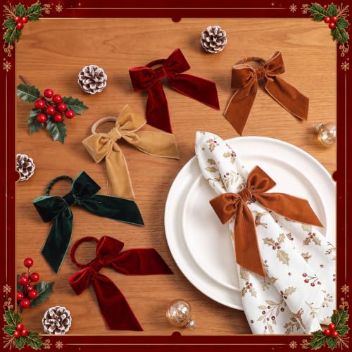 Christmas Bow Napkin Rings Set of 12 Velvet Holiday Table Decor Multicolor 1