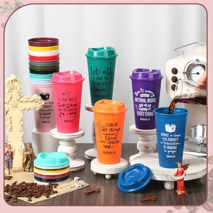 30 Pcs Christian Coffee Cups with Bright Color & Inspirational Quotes - Bulk Religious Gift Set
