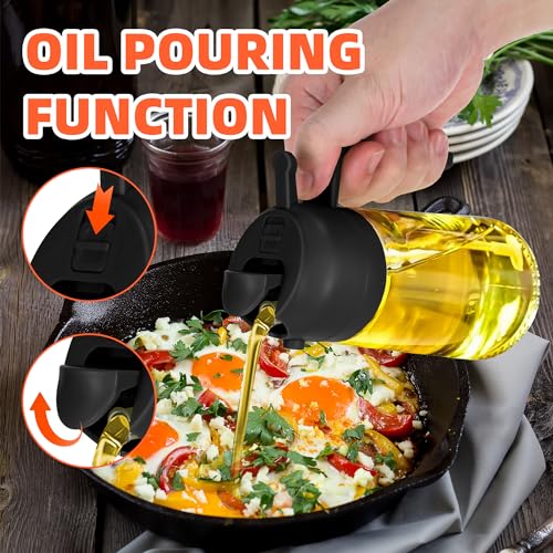 TrendPlain 16oz Oil Dispenser Bottle for Kitchen - 2 in 1 Olive Oil Dispenser and Oil Sprayer - 470ml Olive Oil Bottle - Oil Sprayer for Cooking, Kitchen, Salad, Barbecue 2Pcs Black