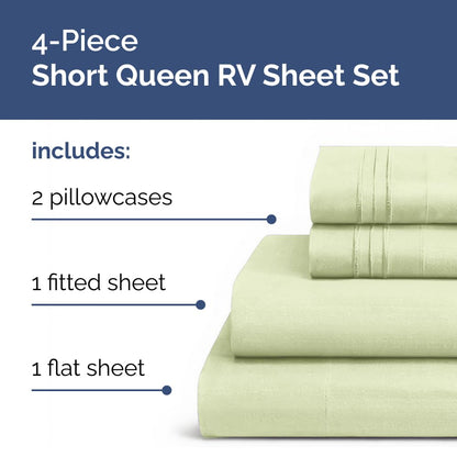 Short Queen Size 4 Piece Sheet Set - RV Short Queen, Soft, Breathable & Cooling Bed Sheets Set with Deep Pockets - Hotel Luxury Bedding for Women, Men, Kids, Teens, Boys and Girls - Light Sage Green