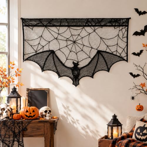 Halloween Lace Curtains Gothic Black Bat Window Decor 2 Pcs - Variation of THIS Listing