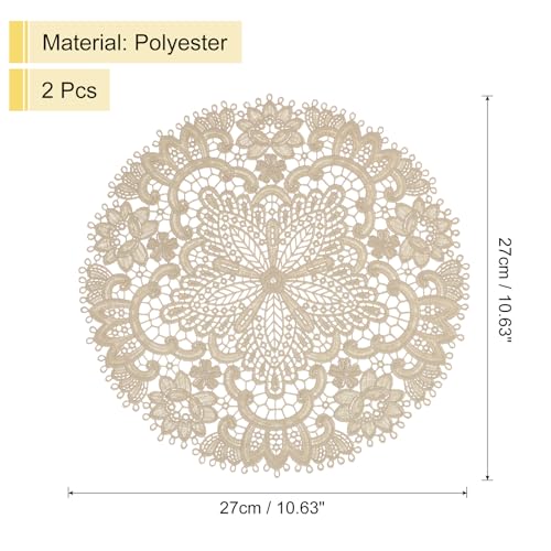uxcell Retro Lace Placemats 10.6x10.6 Inch Round Doilies Set of 2 - Matte Brown