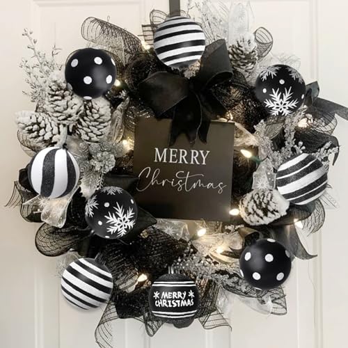 Black and White Christmas Ornaments Set - 12 Shatterproof Holiday Ball Decorations