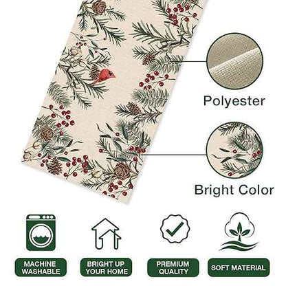 Seliem Winter Pine Needle Branches Table Runner, Pine Cone Cardinal Red Birds Berry Farmhouse Kitchen Dining Table Decor, Christmas Holiday Home Decoration Indoor Outdoor Party Supply 13 x 72 Inches