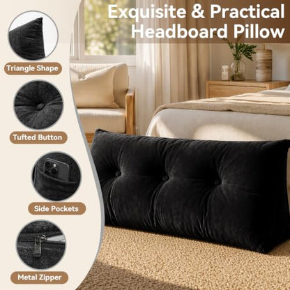 Twin XL Wedge Pillow for Headboard with Side Pocket - Support & Reading