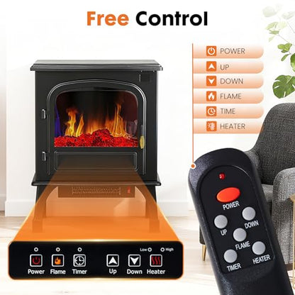 26-Inch Electric Fireplace Heater with Realistic Flame Effect, Freestanding Indoor Stove