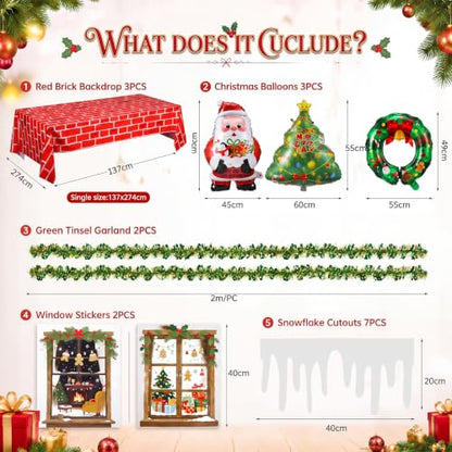 Red Brick Office Cubicle Christmas Decoration Set - 17 Pcs with Balloons & Wreath
