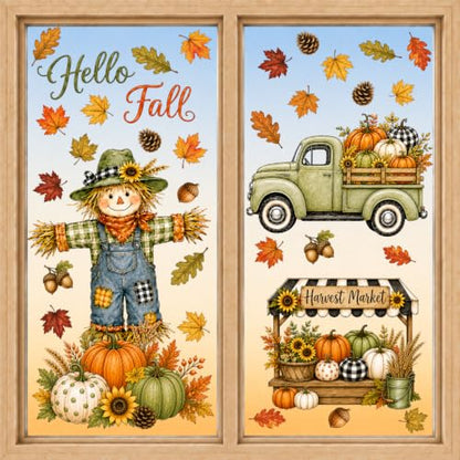 Farm Fall Window Clings - 13 Inch Scarecrow Autumn Decor, 6 Sheets