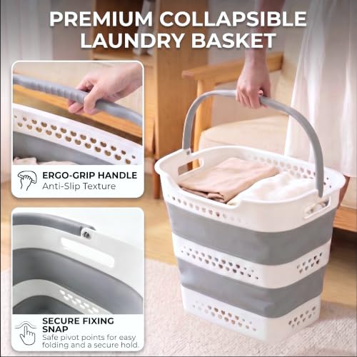 Gery 42L Collapsible Laundry Basket with Handles - Foldable Storage Bin for Washing