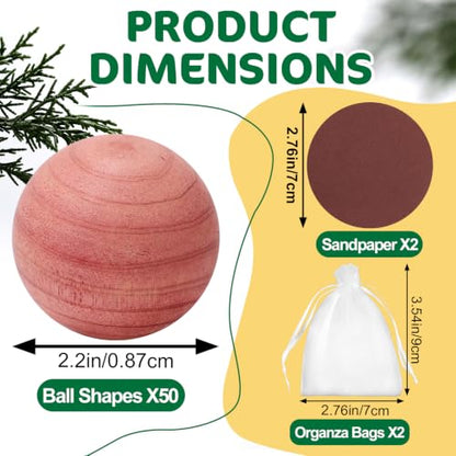 Cedar Balls for Clothes Storage 50 Pack Natural Cedar Scented Closet Fresheners