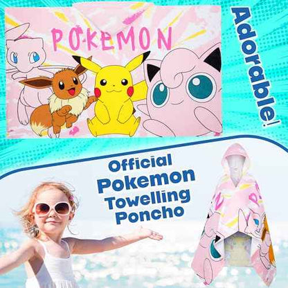 Pokemon Hooded Kids Beach Towel Absorbent Changing Robe Cotton Poncho Bath Towels (Pink, 6-14 Years)