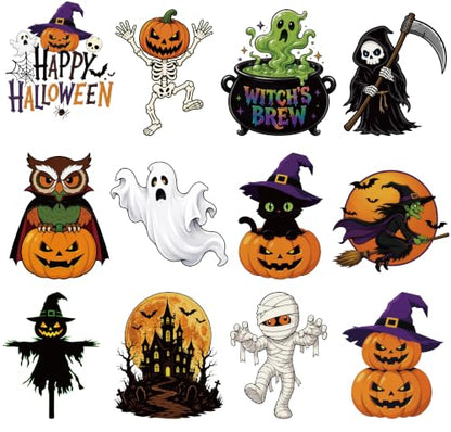 12PCS Large Vintage Halloween Cardboard Cutouts Set - Ghosts, Pumpkins, Witches & Skeletons