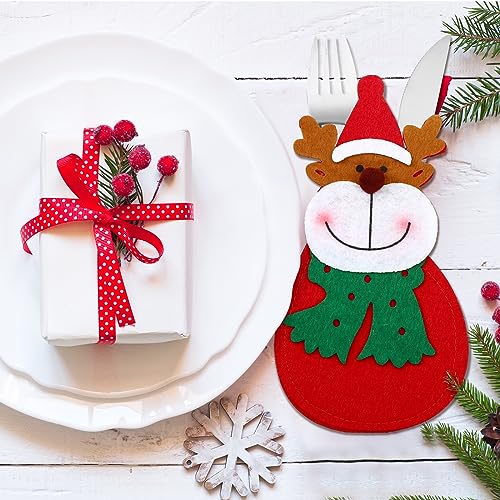 24 Pack Christmas Silverware Holders — Santa Snowman Reindeer Tableware Pouches