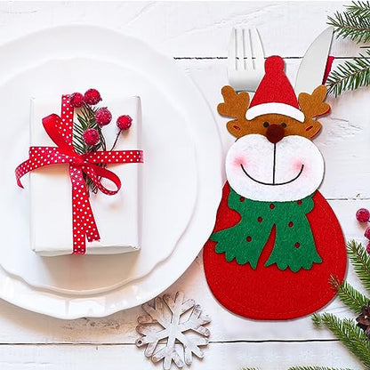 24 Pack Christmas Silverware Holders — Santa Snowman Reindeer Tableware Pouches