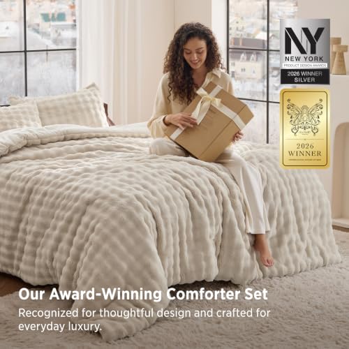 Bedsure King 3D Cloud Bubble Comforter Set Beige - Fluffy Warm Bedding, 3 Pieces