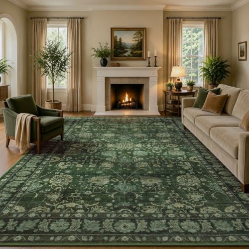 8x10 Green Area Rug for Living Room - Washable Non-Slip Soft Carpet - Rectangular