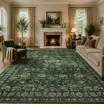 8x10 Green Area Rug for Living Room - Washable Non-Slip Soft Carpet - Rectangular