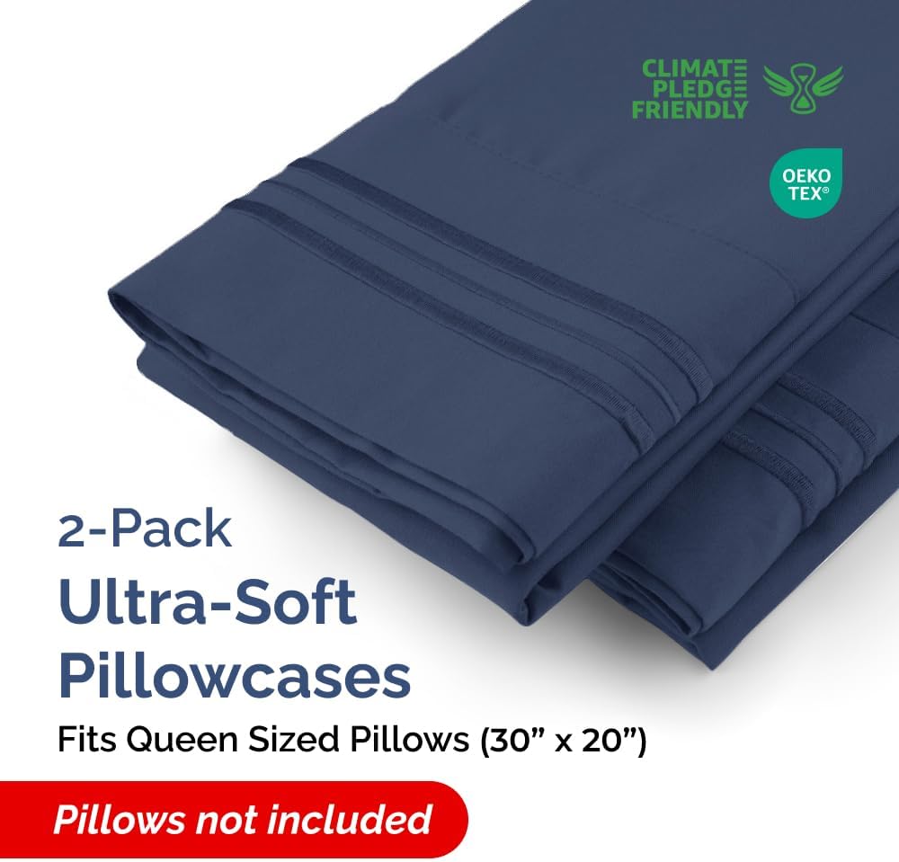 Skiennix Queen Pillow Cases Set of 2 | Ultra Soft Hotel Quality, Wrinkle-Free, Navy Blue