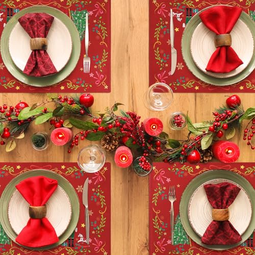 Christmas Nutcracker Double-Layer Placemats Set of 4 - Red, 13x19 Inch, Washable & Heat-Resistant Holiday Table Decor Variation of Nutcracker Red / Rectangle 13 x19 inch