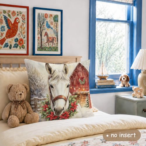 Horse Throw Pillow Cover 18x18 inches - Winter Christmas Decor - Horse Lover Gift - Variation: Horse