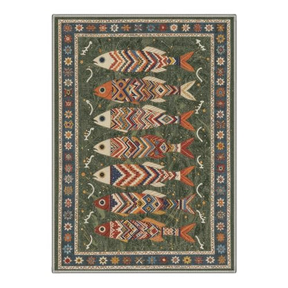 Fish Pattern Washable Area Rug - Non-Slip Boho Style Indoor Mat
