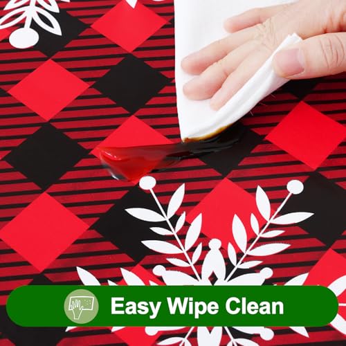 Smiry Black & Red Christmas Rectangle Table Cloth 60"x84" Waterproof Vinyl with Flannel Backing